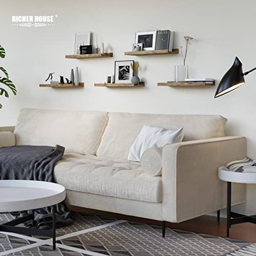 Richer House 5 Set Floating Shelves For Wall Decor, Wall Mounted Book Shelf, Nursery Shelves Picture Ledge Shelf With Lip For Wall Storage, Bedroom, Living Room, Bathroom - Brown #TOP5