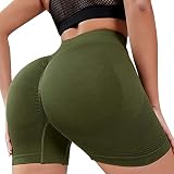 KOEMCY Kurze Sporthose Damen, Kurze Leggings Hohe Taille Yoga Sport Shorts, Kurze Hose Radlerhose Laufhose Seamless Scrunch Butt Lifting Shorts Kurze für Gym Fitness Workout Yoga (Grün, S)