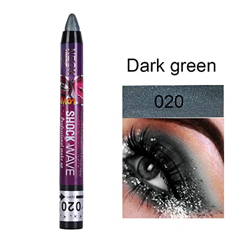 Go Ho 2Pcs Shimmer Eyeshadow Sticks, Ultra Pigmented Makeup Eye Shadow Powder Long Lasting Eye Shadow Pen,014 Blue Gray & 020 Dark Green #TOP2