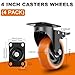 4 Inch Orange Heavy Duty Locking Caster Wheels Set of 4 – 2400LBS Total Capacity, PU Industrial Casters with Dual Brake for Workbench, Cart & Equipment – Heavy Duty Industrial Use Only