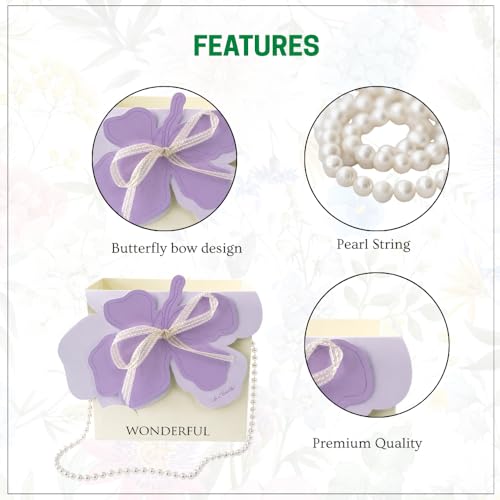 Image of 3D Floral Bag With Pearl String Handle - 10 Nos For Flowers & Gifts - Lavender Flower