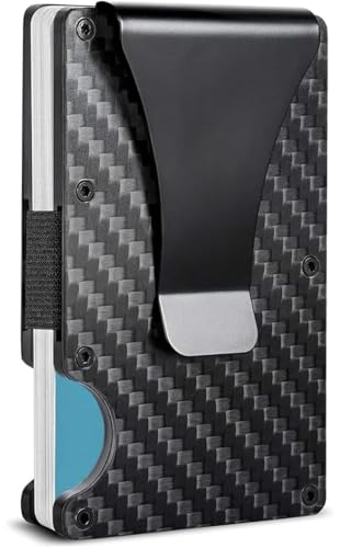 Black & Gray American Flag Engraved, Minimalist Wallet, RFID Blocking Aluminum Slim Wallet (CF With Money Clip)