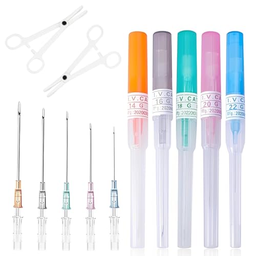 ROKZELT 12 Pièces Aiguille Piercing, Aiguilles De Piercing Au Nez Set, Aiguilles De Perçage Oreille Nez Tailles Mixtes 14G 16G 18G 20G 22G Iv Aiguilles De...