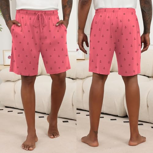 Image of Ekouaer Men's Pajama Shorts Soft Sleepwear Bottoms Elastic Waistband Loungewear Breathable Men Shorts with Pockets