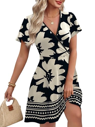 Dresses for Women 2026 Floral Dress Plus Size Babydoll Midi Wedding Guest Italian Dress Tropical Travel Resort Wear Black Flower XL
