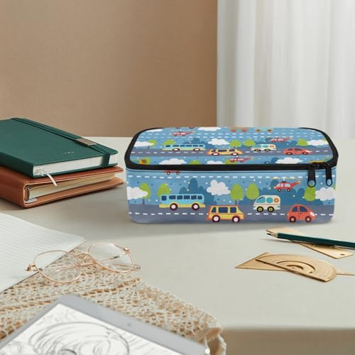 Image of Cartoon Car Boys Large Pencil Pouch for Kids Cool Pencil Case for Age 5-10 Children Pencil Container with Pen Slot Girls Pencil Bag for School Students Pencil Pouch Holder