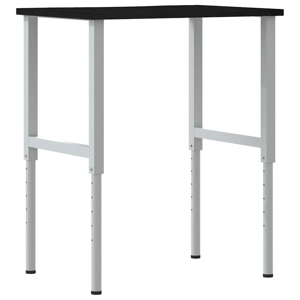 Banco de trabajo de roble macizo marrón oscuro, 80 x 60 x (71,5 – 98) cm con estructura de metal resistente, gran área de trabajo para talleres y proyectos de bricolaje, estable