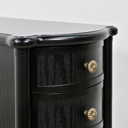 Image of JOINICE Narrow End Table with Drawers for Living Room, Vintage Black | Slim Nightstand with Storage for Bedroom, Skinny Bed Side Table with Charging Station for Small Spaces, Wood-Grain Texture