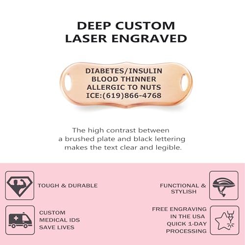 Divoti Custom Engraved Medical Alert Bracelets for Women | Signature Custom Medical ID Bracelet with Red Caduceus | 4-Line Personalized Emergency ID2