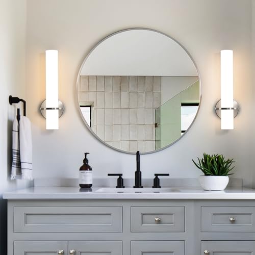 Image of AIJIASI Brushed Nickel Wall Sconces Set of Two - 15 inch Modern Bathroom Sconce 15W 3000K Dimmable LED Sconces Wall Lighting, Indoor Wall Sconce Light for Living Room Corridor Mirror Bedroom Stairs