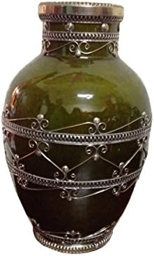 Moroccan Ceramic Vase with Silver Detailing Mina Olive