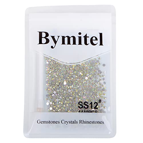Image of 1440 Pieces Nail Art Rhinestones No Hotfix Flat Back Glass Round Crystals for Jewelry Making with a Picking Pen (ss12 1440pcs, AB Crystal)