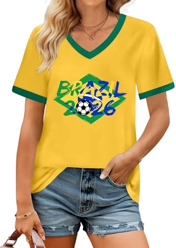 Soccer Cup 2026 Shirt Women Brazil Argentina Soccer Jersey V Neck...