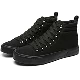 FINIWOR Womens High top Sneakers Canvas Shoes Lace up Black Sneakers Casual Shoes for Women(Full Black 08)