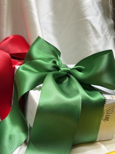 Image of Bells and Whistles Forest Green Satin Christmas Ribbon (legth : 10 Yards Width: 2 inch)