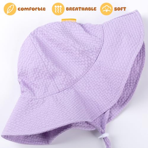 Image of HONGTEYA Baby Sun Hat Toddler Girl Beach Hat Sun Protection Adjustable Outdoor Summer Wide Brim Bucket Hat for Infant Kids