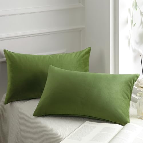 Image of Phantoscope Pack of 2 Velvet Decorative Throw Decorative Pillow Cover Soft Solid Square Xmas Cushion Case for Couch Green 12 x 20 inches 30 x 50 cm