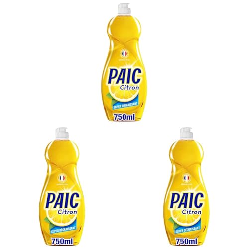 Paic - Liquide Vaisselle Paic Citron Super Dégraissant, Nettoie, Dégraisse, Élimine les mauvaises odeurs, Jaune, 750 ml (Lot de 3)