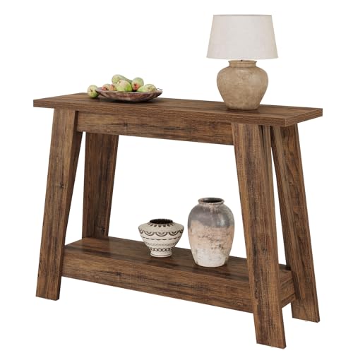 Tribesigns Table console de ferme de 105 cm, table d’entrée à 2 niveaux avec rangement, table rustique étroite pour derrière le canapé, pour salon,...