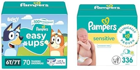 Pampers Easy Ups Boys 6T-7T, 70 Count + Pampers Baby Wipes, 336 Wipes Total 4 Flip-Top Packs