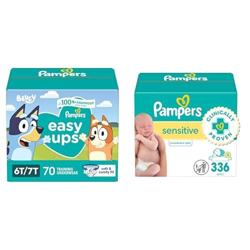 Pampers Easy Ups Boys (6T-7T), 70 Count + Pampers Baby Wipes, 336 Wipes Total (4 Flip-Top Packs)