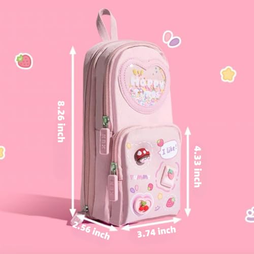 Image of Large Capacity Kawaii Pink Pencil Case & Pencil Pouch - Cute 3-Compartment Stationery Organizer for School Supplies, Office, and Travel | Ideal Gift for Girls and Art Lovers