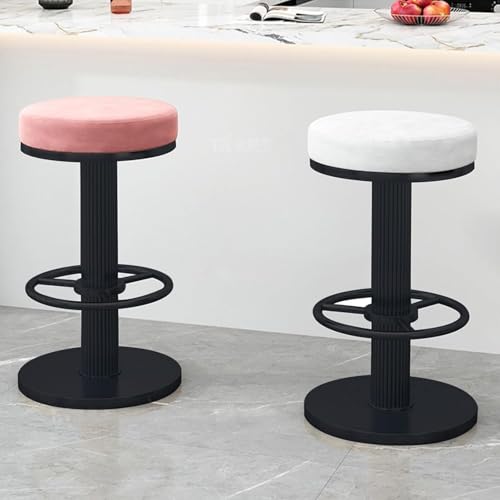 Set de 2 Butacos de Bar Giratorios Modernos con Asiento Redondo Tapizado en Terciopelo Ajustables sin Respaldo con Base Negra para Isla de Cocina Comedor Bar en Casa miniatura 5