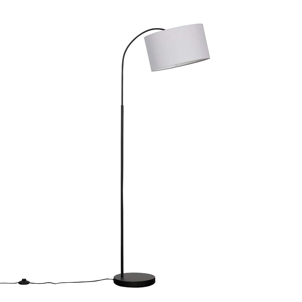 MiniSun | Modern Designer Style Black Curved Stem Floor Lamp with a Grey Drum Shade | Floor Lamps & Torchieres, Home Décor & Improvement Essential | Includes Bulb [3000K Warm White]