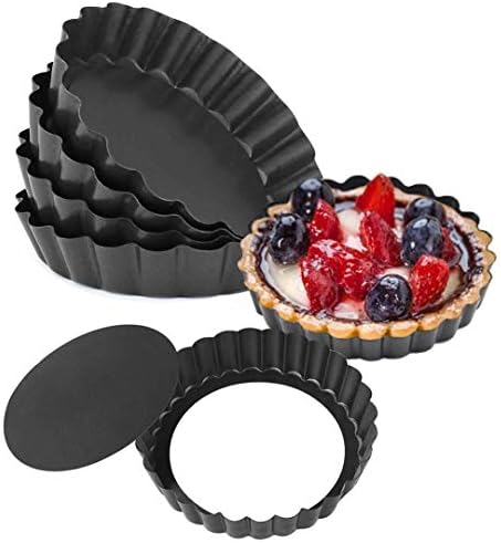 HMIN Mini Tart Pans, Nonstick Quiche Pan Removable Bottom Tart Pan Set of 6 (Round 5-Inch)