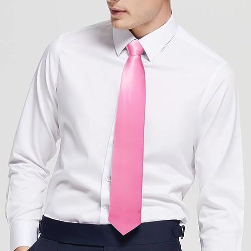 Image of Luckyvestir Mens Tie Solid Satin Neck Ties 3.15'' Formal Necktie for Wedding Business Christmas Father's Valentine's Day Gift