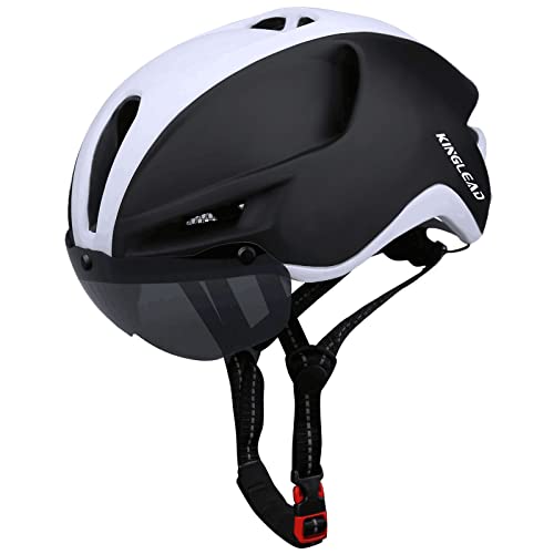 Fahrradhelm,KINGLEAD Fahrradhelm Herren Damen mit Visier Abnehmbarem Magnetischem MTB Helm Erwachsene mit USB Licht Waschbares Innenfutter Radhelm Herren Einstellbar 57-62CM (KL088)