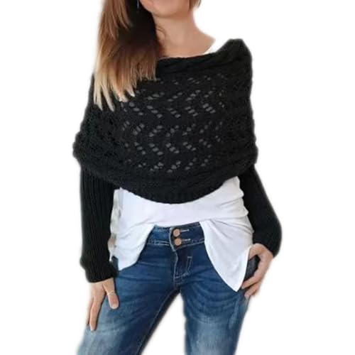 Knitted Cable Wrap, Shrugs for Women, Knitted Wrap, Sweater Scarf with Sleeves