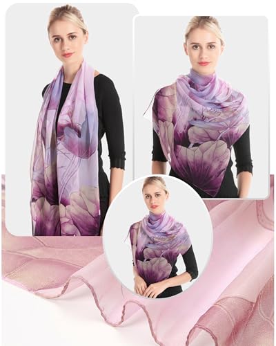 Chiffon Scarves for Women Lightweight, Spring Floral Pattern Thin Head Scarf Fashion Neck Shawl Wraps3