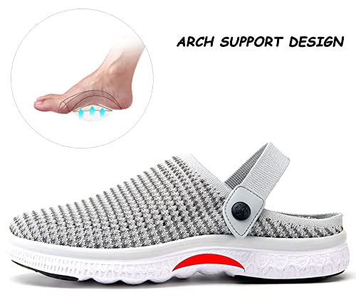 Garden Clogs Mens Womens Garden Shoes Arch Support Summer House Slippers Sandals Breathable Slip On Home Shoes Indoor Outdoor Mules, Mesh: Light Grey, 5 Women/4 Men, Lable Size 36 #TOP2