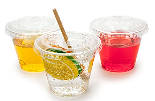 Image of Golden Apple Cup series, 9oz-50sets Clear Plastic cups with Flat lids with hole BPA Free