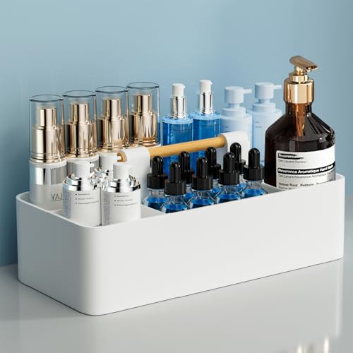 HQahnekme Organizadores de cocina de escritorio apilable,Cajas de Almacenaje,Estante de Baño con manija,Organizadores de gabinetes de plástico,Organizadores de baño/cocina/Sala de estar,etc.(blanco).