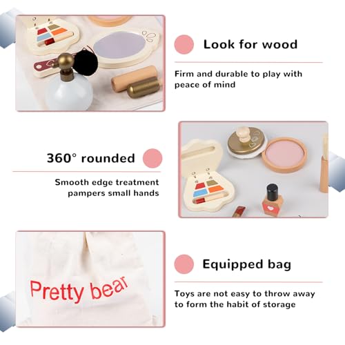 Juguetes de Maquillaje de Madera con secador y espejo set infantil de imitación 3