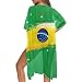 AQYAPTOIY Womens Brazil Flag Beach Cover Up - Long Open Front Kimono Swimsuit Coverup Lightweight Casual Bathing Suit Cover Ups for Pool Vacation