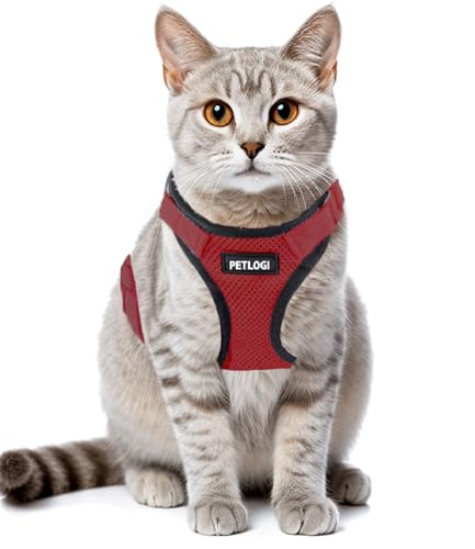 猫 ハーネス 抜けない リード 散歩用 お出かけ ベスト ソフト胸あて 軽量 サイズ調節可 通気メッシュ ねこ ネコ 子猫 子犬 小型犬 (背縄/2/紅XS)