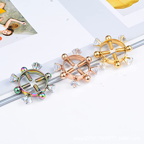 2Pcs Fake Nipple Rings For Women，Surgical Steel Nipple Rings Cubic Zirconia Body Piercing Jewelry Shield Barbell Ring Bar Body No Piercing Jewelry For Women (Silver 4 Zircons, Stainless Steel) #TOP2