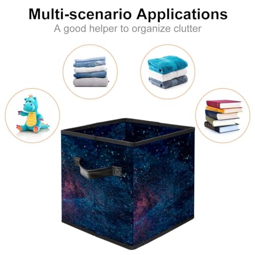 Boîte de rangement pliable cube galaxie en tissu avec poignées