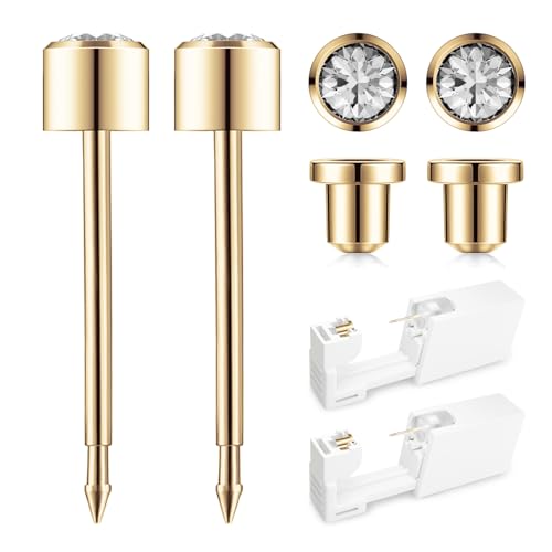 SugarTang Ear Piercing Kit Gold 4mm with Safety Back Disposable Ear Piercing Gun Kit 2 Pack Made in 316L Surgical Stainless Steel | At Home Self Ear Piercer Kit with Preloaded Ear Studwhite