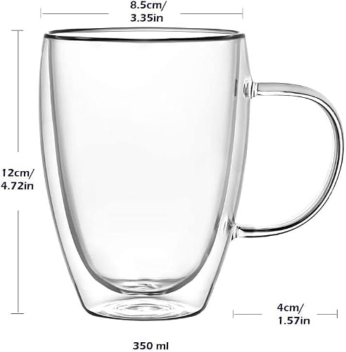 4-Pack 12 Oz Double Walled Glass Coffee Mugs With Handle,Insulated Layer Coffee Cups,Clear Borosilicate Glass Mugs,Perfect For Cappuccino,Tea,Latte,Espresso,Hot Beverage,Wine #TOP1
