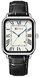 Business Casual Watch for Men Women Retro Square Quartz Watch Roman Numerals 3ATM Water Resistant Leather Strap Alloy Case Date Night Daily Use Multiple Colors (Black Silver)