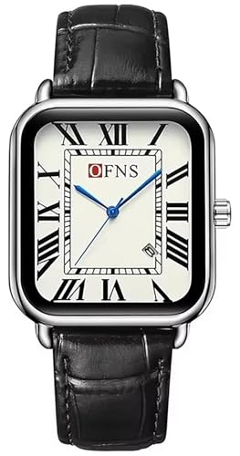 Business Casual Watch for Men Women Retro Square Quartz Watch Roman Numerals 3ATM Water Resistant Leather Strap Alloy Case Date Night Daily Use Multiple Colors (Black Silver)