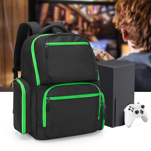 Image of Trunab Travel Backpack Compatible with Xbox Series X Carrying Case Game Storage Bag with 2 Inner Spaces for Xbox X /S Console, Multiple Pockets for 15.6 inch Laptop and Other Gaming Accessories, Black