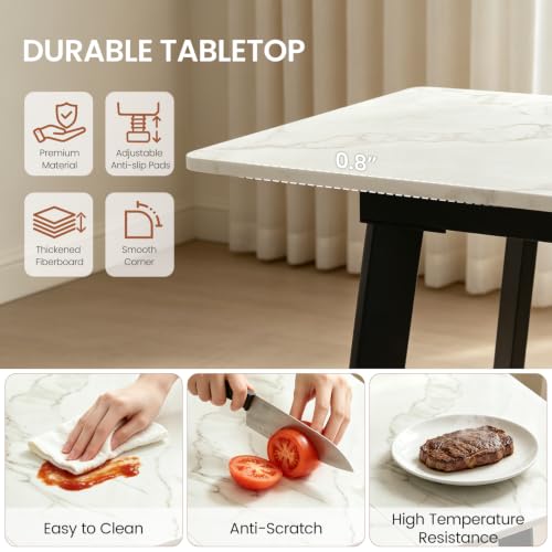 Image of Modern 47.2 inch-63 inch Extendable Rectangular Dining Table, White | Removable Extension Leaf, Durable MDF Tabletop, Accommodates 4-8 Guests, Great for Dining Room Small Kitchen & Dinner Spaces