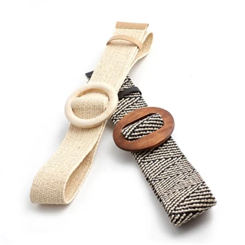 Straw Woven Belt Vintage Braided Waist Belt Solid Female Round Wooden Buckle Straw Elasticity Belts4