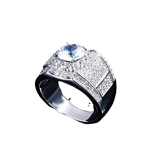 925 Sterling Silver Shiny Luxury Group Studded with Diamonds Men's Ring Luxury Ring Diamond Ring Female Jewelry Found Earring Back Found (US Code 10)