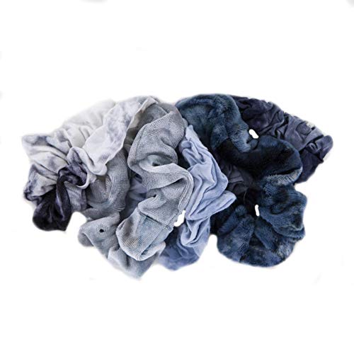 Kitsch Tye Dye Hair Scrunchies for Women - Velvet Scrunchies for Hair, 5-Pack (Slate)